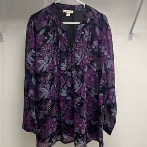 Coldwater Creek Violet and Ebony Floral Blouse